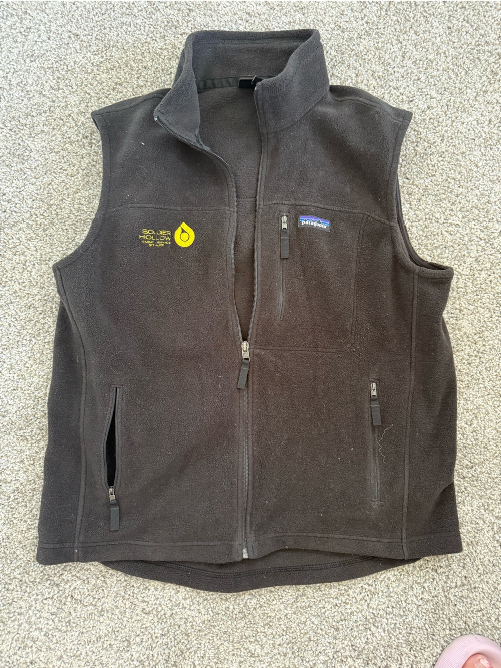 Patagonia Black Fleece Vest with Yellow Logo Accent